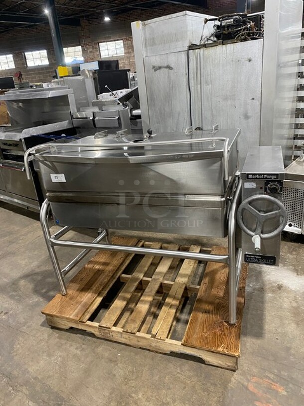 WOW! Market Forge Commercial Natural Gas Powered Tilted Braising Pan/Ultra Tilt Skillet! All Stainless Steel! On Legs! 115V 1 Phase! Model: 1300-2! Working When Removed!  - Image 1 of 8
