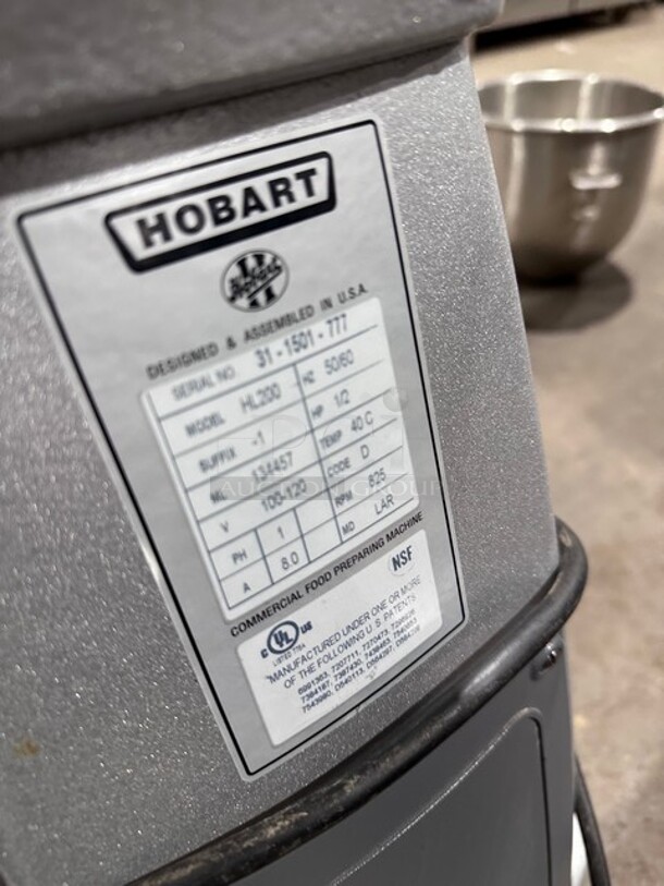 Hobart Legacy 20 Quart Planetary Mixer! Model HL200 Serial 311501777! 120V 1 Phase!  - Image 7 of 8