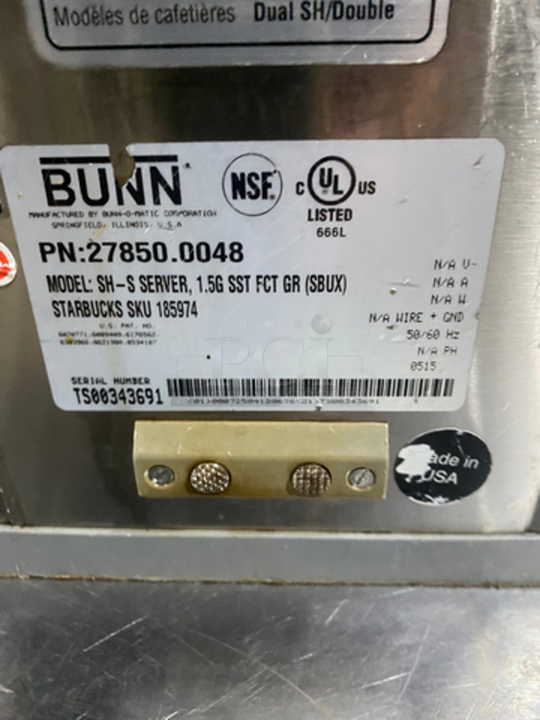 Bunn Commercial Countertop Satellite Coffee Server! Model: SH-S SERVER SN: TS00343691 - Image 4 of 6
