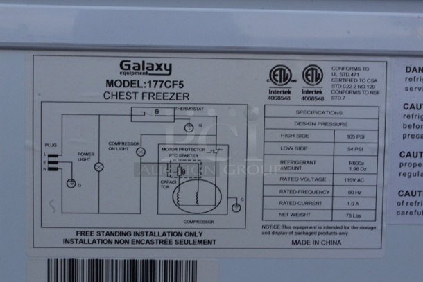 BRAND NEW SCRATCH & DENT! Galaxy Ultra Cold UCCF5 5.2 Cu. Ft. White Chest Freezer. Minor Denting.  - Image 7 of 7