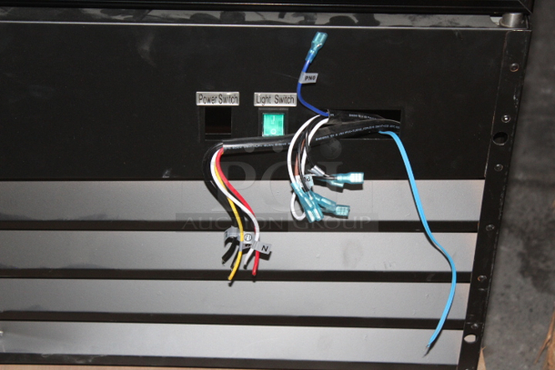 BRAND NEW SCRATCH & DENT! Avantco GDC-69-HC 78 1/4" Black Customizable Swing Glass Door Merchandiser Refrigerator with LED Lighting. Missing Middle Door, Power Cord and Switches. Unable to test.  - Image 3 of 3