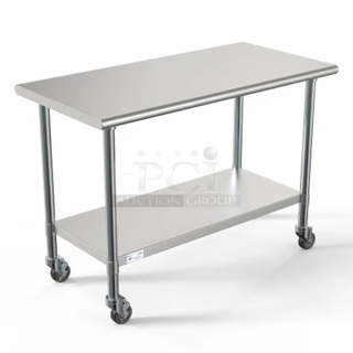 BRAND NEW SCRATCH AND DENT! Koolmore CT2448-18C 24" X 48" 18-Gauge 304 Stainless Steel Commercial Work Table With Casters. IN THE BOX! 