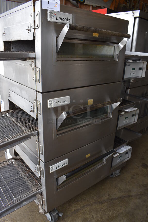 3 Lincoln Impinger Stainless Steel Commercial Electric Powered Conveyor Pizza Oven on Commercial Casters. 120/208 Volts, 3 Phase. 69x39x62. 3 Times Your Bid! - Image 5 of 12