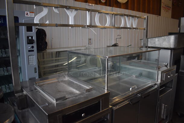 Stainless Steel Commercial Portable Shaved Ice Prep Station Stand w/ Beverage Air UCF20 Single Door Undercounter Freezer, Beverage Air UCR34Y 2 Door Cooler w/ Glass Top Case and Sneeze Guard on Commercial Casters. 208-250 Volts, 1 Phase. 85x30x73 - Image 4 of 12