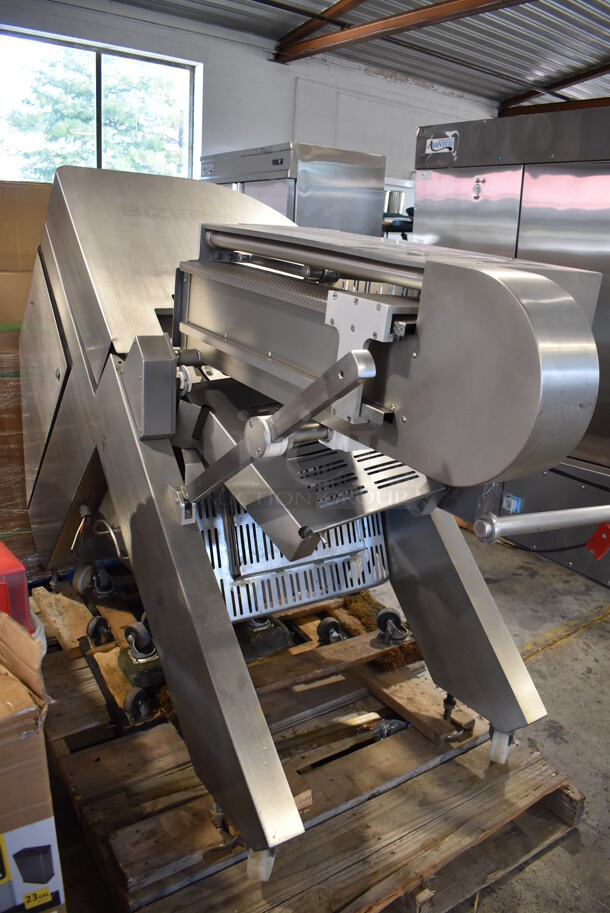 HARD TO FIND! Bizerba A510 Stainless Steel Commercial Floor Style Fully Automatic Industrial Slicer Stacker on Commercial Casters. Goes GREAT w/ Lot # 203! Retail Price $89,000! 208 Volts, 3 Phase. 84x32x60 - Image 7 of 12