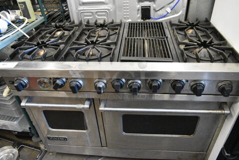 Viking Stainless Steel Natural Gas Powered 6 Burner Range w/ Charbroiler and 2 Ovens. 