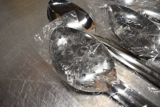 6 BRAND NEW! Stainless Steel Serving Spoons; 3 Solid, 3 Straining. 15". 6 Times Your Bid! - Image 3 of 3