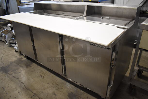 Beverage Air SP72-18C Stainless Steel Commercial Sandwich Salad Prep Table Bain Marie Mega Top on Commercial Casters. 115 Volts, 1 Phase. 72x36.5x42. Tested and Working!