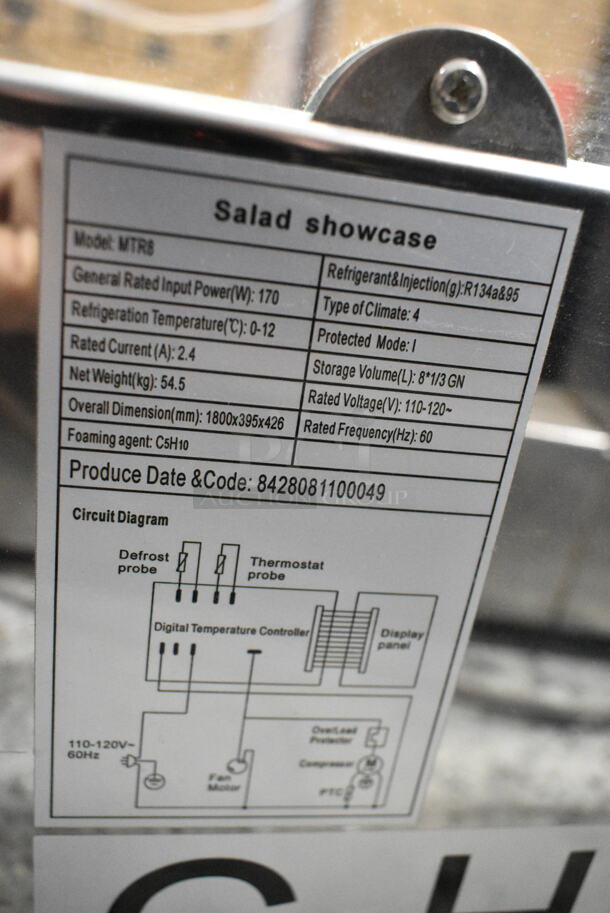 Marchia MTRS Stainless Steel Refrigerated Countertop Prep Refrigerator w/ Sneeze Guard. 115 Volts, 1 Phase. Tested and Powers On But Does Not Get Cold
 - Image 4 of 5