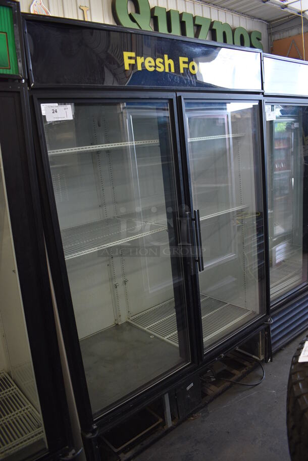 2015 True Model GDM-49-LD ENERGY STAR Metal Commercial 2 Door Reach In Cooler Merchandiser w/ Poly Coated Racks. 115 Volts, 1 Phase. 54x30x79. Tested and Working!