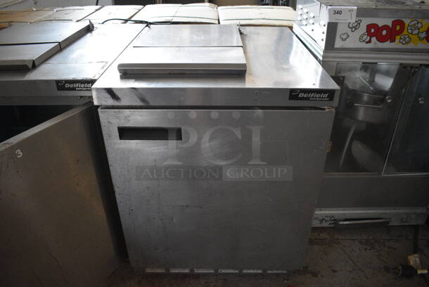 Delfield Stainless Steel Commercial Prep Table on Commercial Casters. 115 Volts, 1 Phase. 27.5x33x36. Tested and Working!