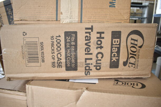 PALLET LOT of 26 BRAND NEW Boxes Including 347RPBD10WHS Visions 10" White Plastic Plate with Silver Bands - 120/Case, 5014046XXH Lavex Pro 45 Gallon 3 Mil 40" x 46" Low Density Heavy-Duty Industrial Contractor Black Trash Bag / Can Liner - 50/Case, 612605070 Choice Full Size Foil Steam Table Pan Deep 3 3/8" Depth - Full Size Deep - 50/Case, 500CC16 Choice Clear PET Customizable Plastic Cold Cup - 16 oz. - 1000/Case, 2 Box 129MCS28B Choice 28 oz. Black Rectangular Microwavable Heavy Weight Container with Lid 8 3/4" x 6 1/4" x 1 3/4" - 150/Case, 500L1020B Choice Black Hot Paper Cup Travel Lid for 10-24 oz. Standard Cups and 8 oz. Squat Cups - 1000/Case, 9CPWCR Dart 9" 3 Compartment White Non-Laminated Round Foam Plate - 500/Case, 5014347HVY Hercules Trash Bags, 999P400C Choice 4 oz. Clear Plastic Souffle Cup / Portion Cup - 100/Pack, 600WS1236 Regency 18 Gauge Stainless Steel 12" x 36" Solid Wall Shelf, 795PTOKFT8 Choice Kraft Microwavable Folded Paper #8 Take-Out Container 6" x 4 3/4" x 2 1/2" - 300/Case, 966TALLFLDB Choice White Tall-Fold 6" x 13" Dispenser Napkin - 8000/Case. 26 Times Your Bid!  - Image 5 of 12