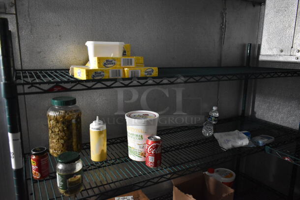 ALL ONE MONEY! Lot of Green Wire Shelving Units. Does Not Include Contents. BUYER MUST REMOVE: BUYER MUST DISMANTLE. PCI CANNOT DISMANTLE FOR SHIPPING. PLEASE CONSIDER FREIGHT CHARGES. (kitchen) - Image 2 of 9