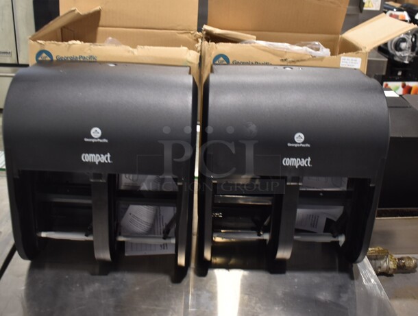 2 BRAND NEW IN BOX! Compact Black Poly Wall Mount Toilet Paper Dispensers. 2 Times Your Bid!