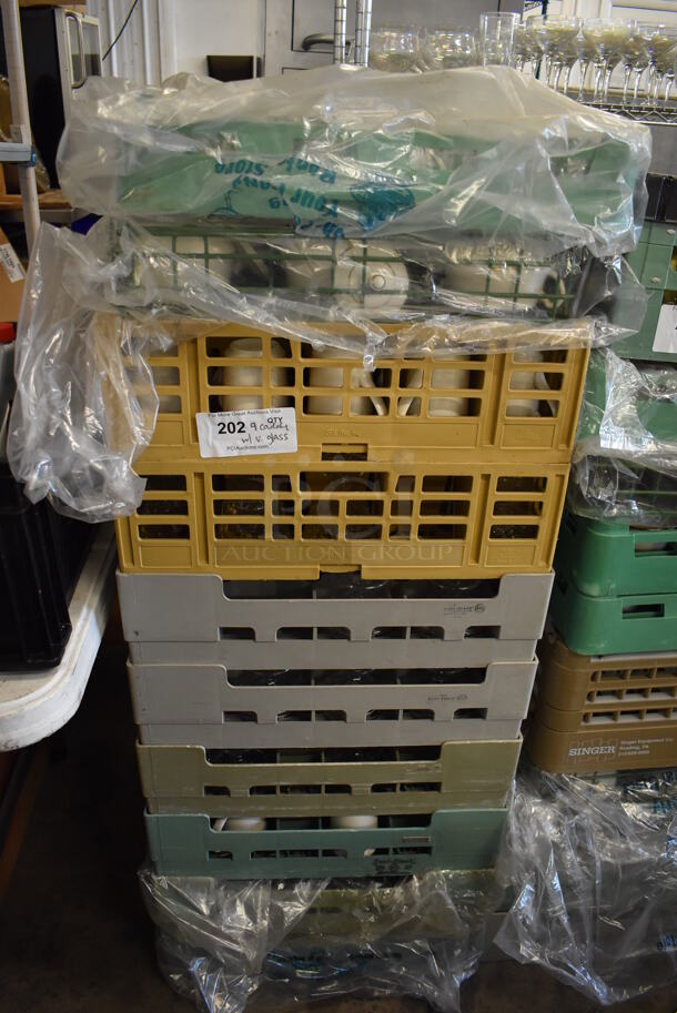 ALL ONE MONEY! Lot of 9 Caddies of Various Glasses Including Ceramic Mugs and Glass Stemware - Image 1 of 12
