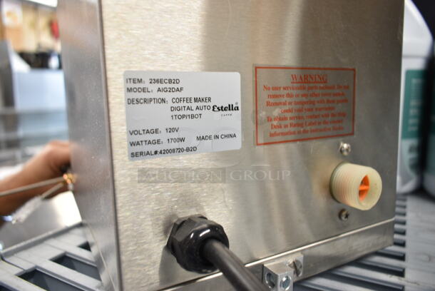 BRAND NEW SCRATCH AND DENT! Estella AIG2DAF Stainless Steel Commercial Countertop Automatic Coffee Brewer with 2 Decanter Warmers and Digital Display. 120 Volts, 1 Phase.  - Image 8 of 8