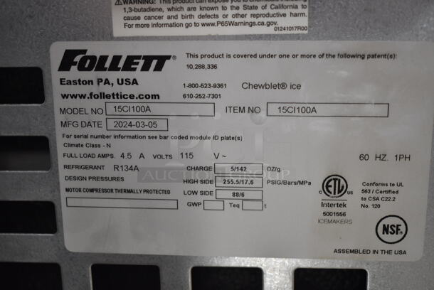 BRAND NEW SCRATCH AND DENT! 2024 Follett 15CI112A-IW-NF-ST-00 Champion 15 Series Chewblet Countertop Ice Maker and Water Dispenser with 15 lb. Storage. 100 lb. 115 Volts, 1 Phase.  - Image 6 of 6