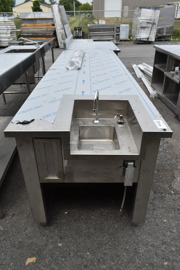 BRAND NEW SCRATCH AND DENT! Stainless Steel Commercial Counter w/ Sink Bay, Faucet, Handles and Under Shelves. - Image 3 of 9