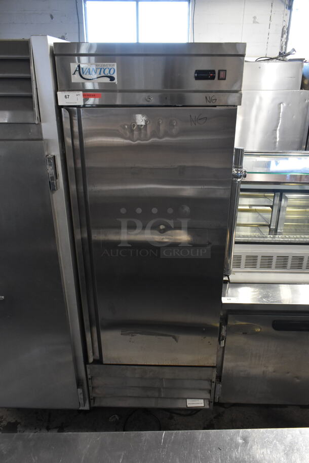 Avantco 178CFD1RR Stainless Steel Commercial Single Door Reach In Freezer w/ Poly Coated Racks on Commercial Casters. 115 Volts, 1 Phase. Tested and Powers On But Does Not Get Cold - Image 1 of 7