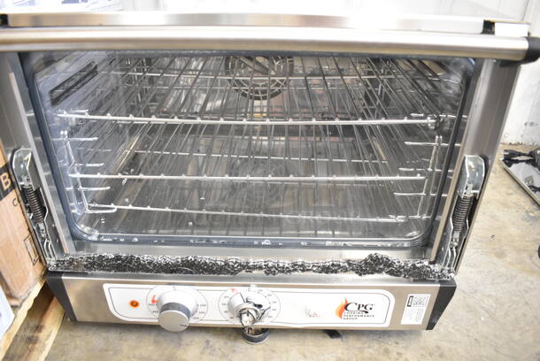 BRAND NEW SCRATCH AND DENT! Cooking Performance Group CPG 351COHT3A Stainless Steel Commercial Electric Thermostatic Countertop 3 Tray Half Size Convection Oven with Steam Injection. See Pictures For Broken Glass. 120 Volts, 1 Phase. Tested and Working! - Image 4 of 6