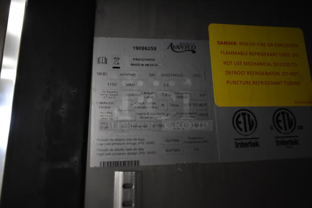 2022 Avantco 447AP49R Stainless Steel Commercial 2 Door Reach In Cooler on Commercial Casters. 115 Volts, 1 Phase. Tested and Working! - Image 4 of 5
