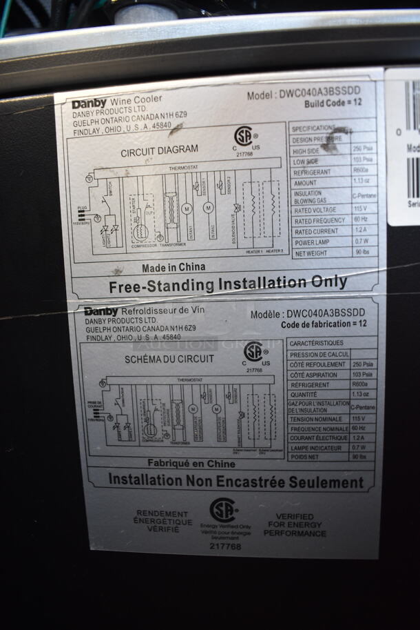 BRAND NEW SCRATCH AND DENT! Danby DWC040A3BSSDD 38 Bottle Free-Standing Metal Wine Cooler Merchandiser. 115 Volts, 1 Phase. Tested and Working! - Image 5 of 5
