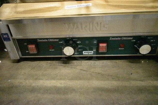 BRAND NEW SCRATCH AND DENT! 2023 Waring CTS1000B Stainless Steel Commercial Tostato Ottimo Smooth Top & Bottom Dual Panini Sandwich Grill - 17" x 9 1/4" Cooking Surface. 240 Volts, 1 Phase.  - Image 3 of 6