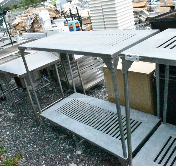 Metal 2 Tier Shelving Unit. BUYER MUST DISMANTLE. PCI CANNOT DISMANTLE FOR SHIPPING. PLEASE CONSIDER FREIGHT CHARGES. - Image 1 of 4