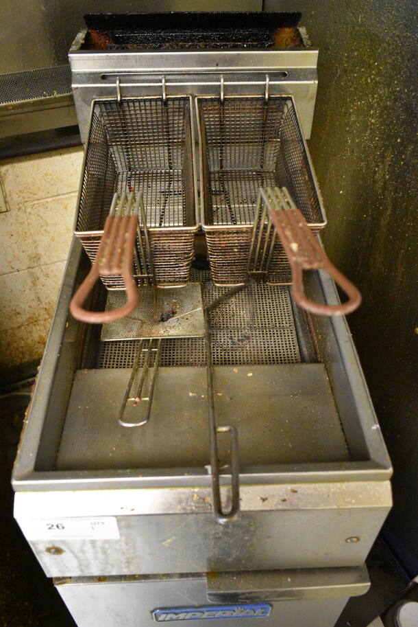 Imperial Stainless Steel Commercial Floor Style Natural Gas Powered Deep Fat Fryer w/ 2 Metal Fry Baskets. This Unit Was In Working Condition When the Restaurant Closed. (kitchen) - Image 3 of 5