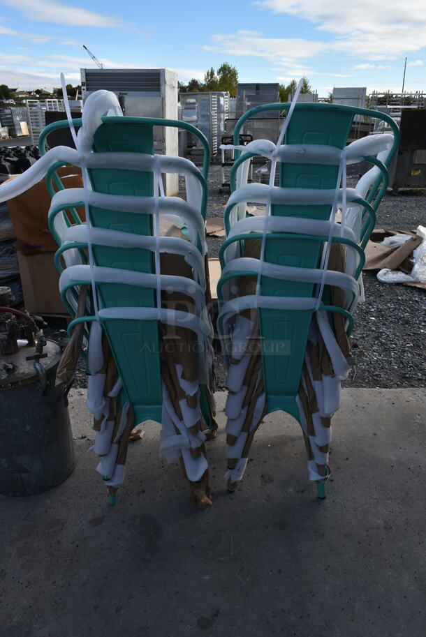 12 BRAND NEW SCRATCH AND DENT! Lancaster Table & Seating 164CMCAFESFM Alloy Series Seafoam Green Metal Tolix Style Outdoor Cafe Chairs. Stock Picture Used as Gallery. 12 Times Your Bid! - Image 3 of 3