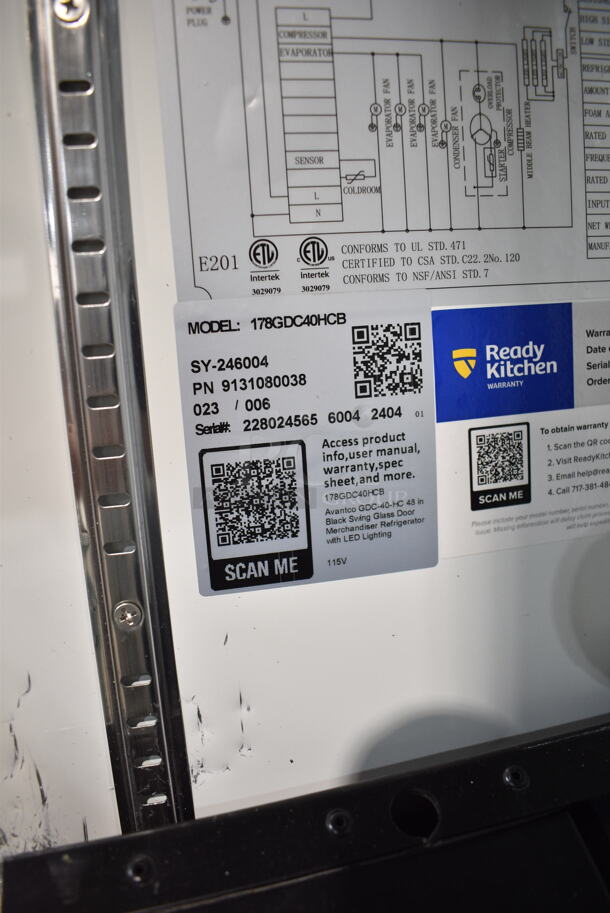 BRAND NEW SCRATCH AND DENT! 2024 Avantco 178GDC40HCB Metal Commercial 2 Door Reach In Cooler Merchandiser w/ Poly Coated Racks. See Pictures for Missing Doors. 115 Volts, 1 Phase. Cannot Test Due To Cut Power Cord - Image 9 of 9