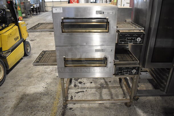2 Lincoln Impinger 1132 Stainless Steel Commercial Electric Powered Conveyor Pizza Oven on Commercial Casters. 120/208 Volts, 3 Phase. 60x37x60. 2 Times Your Bid! - Image 1 of 9