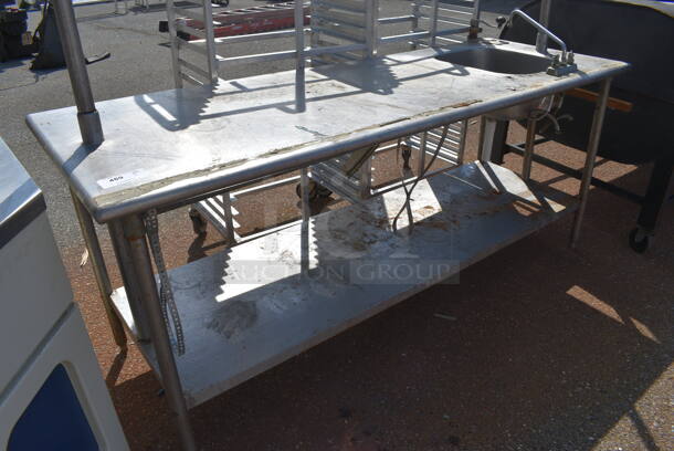 Stainless Steel Commercial Table w/ Sink Bay, Faucet, Handles, Mounted Commercial Can Opener, Pot Rack and Under Shelf. 84x30x92 - Image 6 of 6