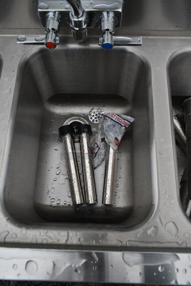 BRAND NEW SCRATCH AND DENT! Advance Tabco PRB-19-53C Stainless Steel 3 Compartment Prestige Series Underbar Sink with (2) 12" Drainboards and Splash Mount Faucet - 20" x 60" - Image 5 of 10