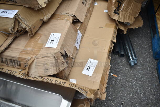 BRAND NEW SCRATCH AND DENT! Lancaster Table & Seating 3492442TSLT 24" x 42" Rectangular Reversible White / Gray Slate Laminated Table Top. May Be Missing Pieces.  - Image 2 of 3