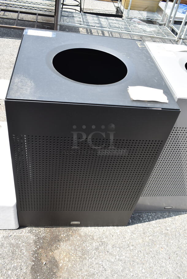 BRAND NEW SCRATCH AND DENT! Rubbermaid FGSC22EPLTBK Silhouettes Black Steel Designer Square Waste Receptacle - 40 Gallon - Image 2 of 6