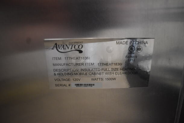 BRAND NEW SCRATCH AND DENT! Avantco 177HEAT1836I Insulated Full Size Heating & Holding Cabinet with Clear Door on Commercial Casters. 120 Volts 1 Phase. Tested and Working! - Image 6 of 9