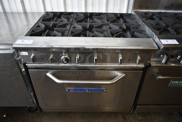 Bakers Pride Stainless Steel Commercial Natural Gas Powered 6 Burner Range w/ Oven. 