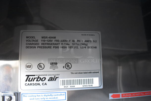 Turbo Air Model MSR-49NM Stainless Steel Commercial 2 Door Reach In Cooler w/ Poly Coated Racks. 110-120 Volts, 1 Phase. 54x31x78 - Image 5 of 8