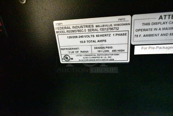 Federal Industries RSSM378SC-5 Metal Commercial Open Grab N Go Merchandiser. 120/208-240 Volts, 1 Phase.  - Image 6 of 6