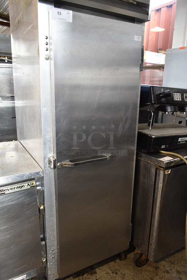 Continental 1R Stainless Steel Commercial Single Door Reach In Cooler w/ Racks on Commercial Casters. 115 Volts, 1 Phase. Tested and Working! - Image 3 of 7