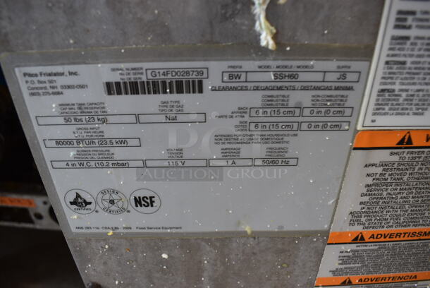 2014 Pitco Frialator Model SSH60 ENERGY STAR Stainless Steel Commercial 4 Bay Natural Gas Powered Deep Fat Fryer w/ 6 Metal Fry Baskets and Filtration System on Commercial Casters. 80,000 BTU. 62.5x35x49 - Image 10 of 11
