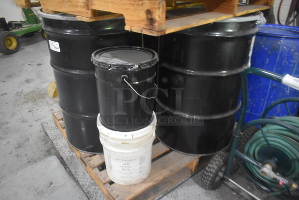 ALL ONE MONEY! PALLET LOT of Various Items Including 3 Barrels and 2 Buckets; Ocean Blue, Trilene 65. BUYER MUST REMOVE. - Image 3 of 6
