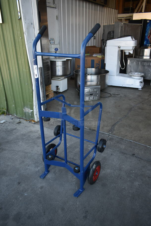 BRAND NEW SCRATCH AND DENT! Lavex 257HT0063 Blue Metal Steel Drum Hand Truck. 900 Pound Capacity.