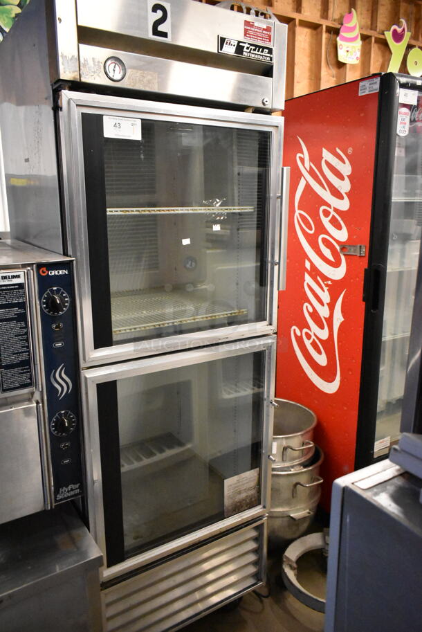 True T-23G-2 Stainless Steel Commercial 2 Door Half Size Reach In Cooler Merchandiser on Commercial Casters. 115 Volts, 1 Phase. Tested and Working! - Image 1 of 7