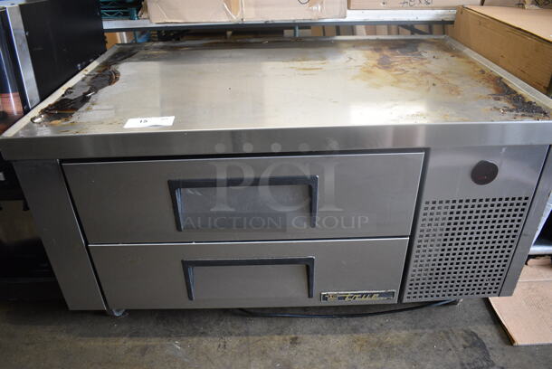 2015 True Model TRCB-48 Stainless Steel Commercial 2 Drawer Chef Base on Commercial Casters. 115 Volts, 1 Phase. 48.5x32x25.5. Tested and Powers On But Does Not Get Cold