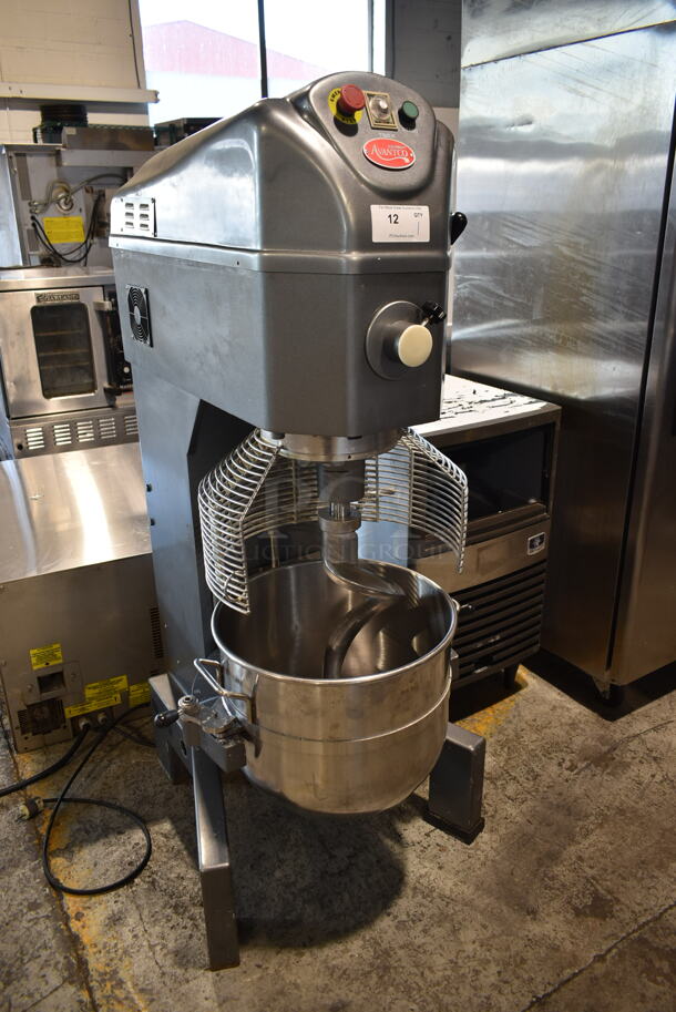 Avantco 177MX60H Metal Commercial Floor Style 60 Quart Planetary Dough Mixer w/ Stainless Steel Mixing Bowl, Bowl Guard and Dough Hook Attachment. 240 Volts, 3 Phase.  - Image 8 of 10