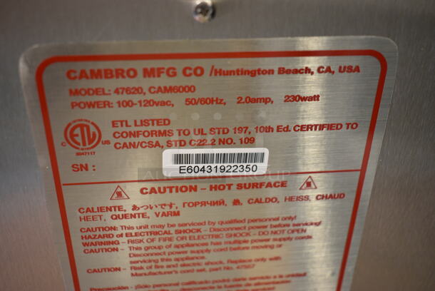 BRAND NEW! Cambro CAM6000 47620 Ultra Pan Carrier® Black Front Loading Insulated Electric (110V, degrees F) Food Pan Carrier - 6 Full-Size Pan Max Capacity. Tested and Working! - Image 7 of 7