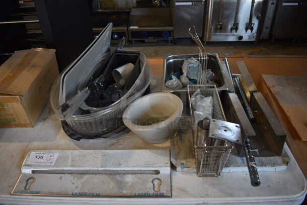ALL ONE MONEY! Lot of Various Items Including Metal Basket, Stainless Steel Pieces, Fry Basket Mount and Poly Pieces!
