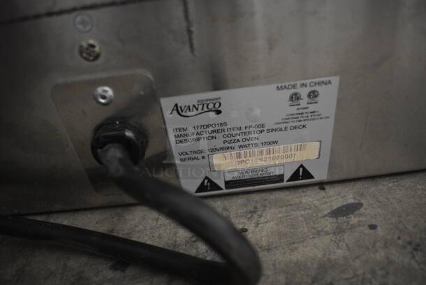Avantco Model 177DPO18S Stainless Steel Commercial Countertop Single Deck Pizza Oven w/ Stone. 120 Volts, 1 Phase. 28x22x12. Tested and Working! - Image 8 of 8